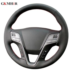 DIY Hand-stitched Black Artificial Leather Steering Wheel Cover for Hyundai Santa Fe 2013 Grand ix45 Accessories interior