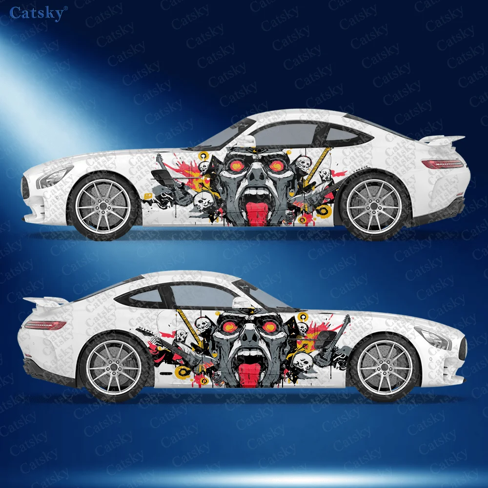 

2pcs Ghost Band Demon Head Car Side Decals, Self-Adhesive PVC Waterproof & Scratch-Resistant Stickers, Fashionable Decals