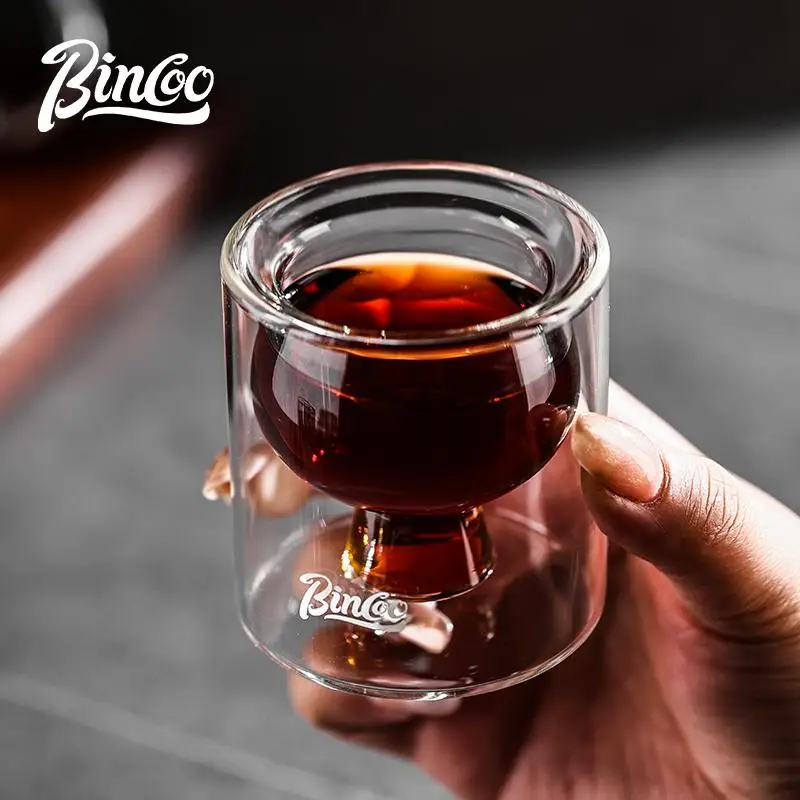 

BINCOO Double-Layer Thick Glass Coffee Cup, Heat-Resistant Borosilicate Espresso Mug for Home and Office, 80ML