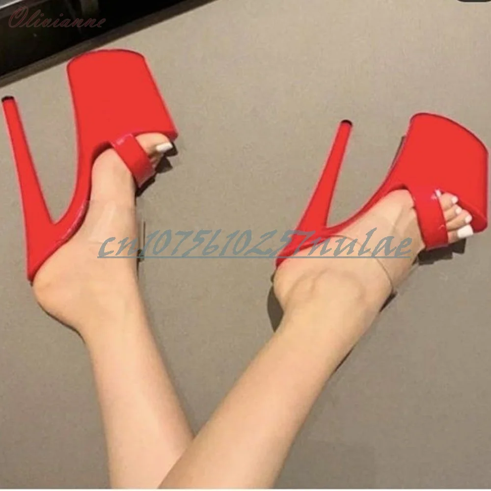

Red Double Belts Strap Open Toe Dance Slippers 20CM/ 8inch Stiletto High Heel Pole Dancing Women Shoes Performance Stage