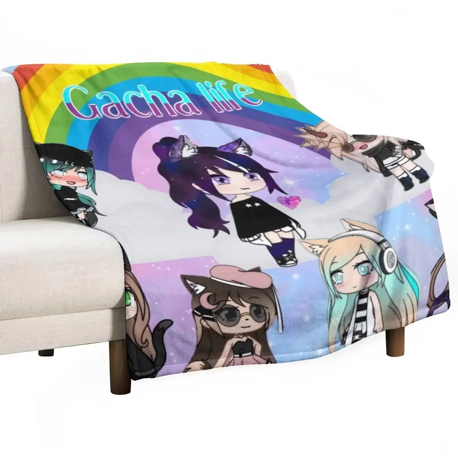 

gacha lifeanime pack Throw Blanket Flannel Moving Soft Plush Plaid Decorative Throw Blankets