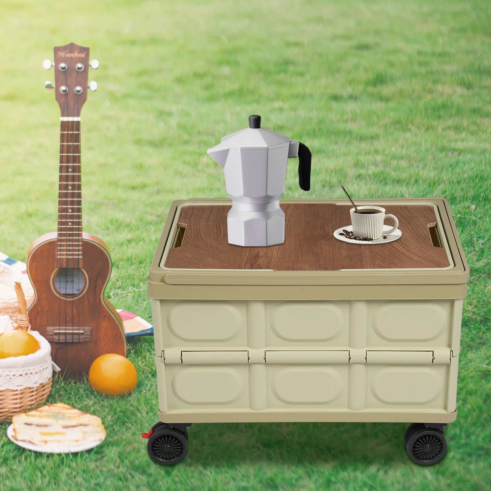 Foldable Storage Cart, 55L Capacity Rolling Organizer with Wheels, Portable Foldable Trolley Box for Home Office Closet Garage