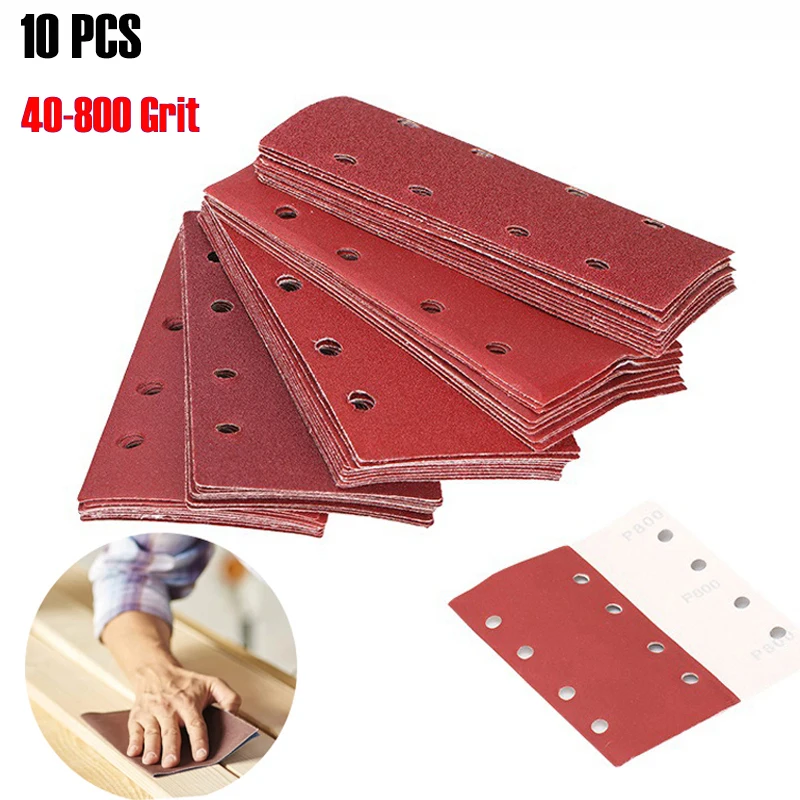 10pcs Square Sandpaper 93x185mm 40-800# Flocked Sand Paper Assorted for Metal Wood Car Grinders Polishing Grinding Polish Tools