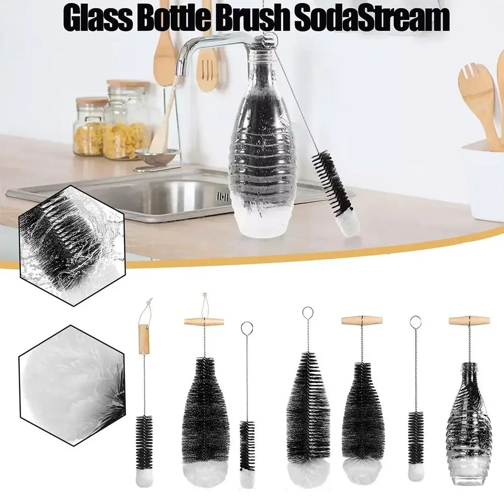 Soda Stream Bottle Brush with Beechwood Handle Glassware Jars Cleaner Kitchen Cleaning Tool Drink Wineglass Cup Cleaning Brush