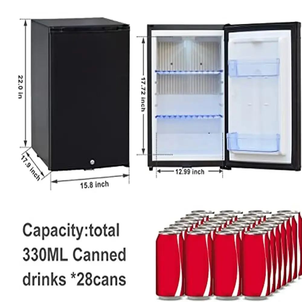 Compact 12V DC Refrigerator with Lock Mini Fridge Truck RV Quiet Absorption Cooling 110V/12V LED Light Reversible Door Ideal