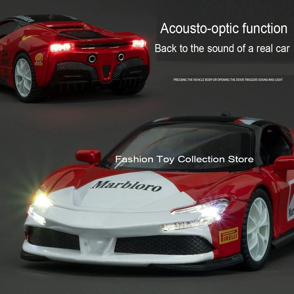 1: 32 Ferari SF90 Alloy Car Model High Simulation Diecasts Toy With Sound and Light Pull Back Vehicles Decoration Toys For Kids