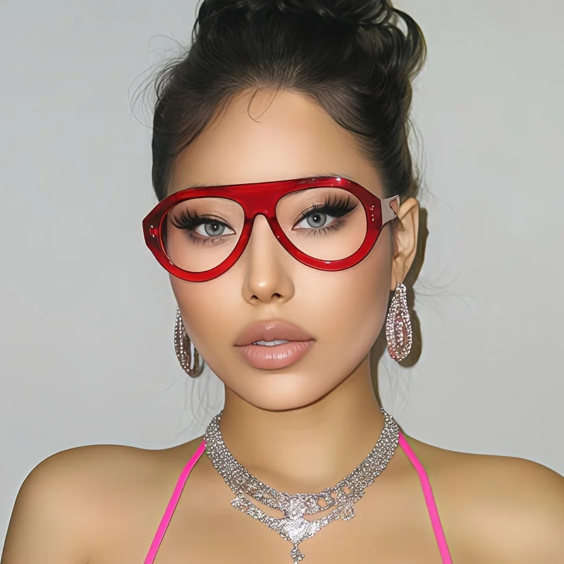 1 pair of oversized fashion glasses, street fashion glasses, retro casual multi-functional basic autumn and winter women's glasses casual gifts Y2k red fashion glasses back to school view 2