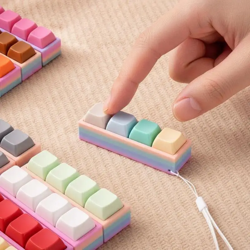 Colorful Keyboard Fidget Toys Smooth Pressing Portable Lanyard For Stress Relief Kids Adults Office Home Use