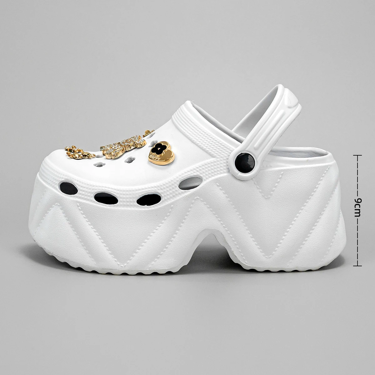 New Fashionable Gold Diamond Bear High Heel Imitation Leather Pattern Clogs X8809 image 5