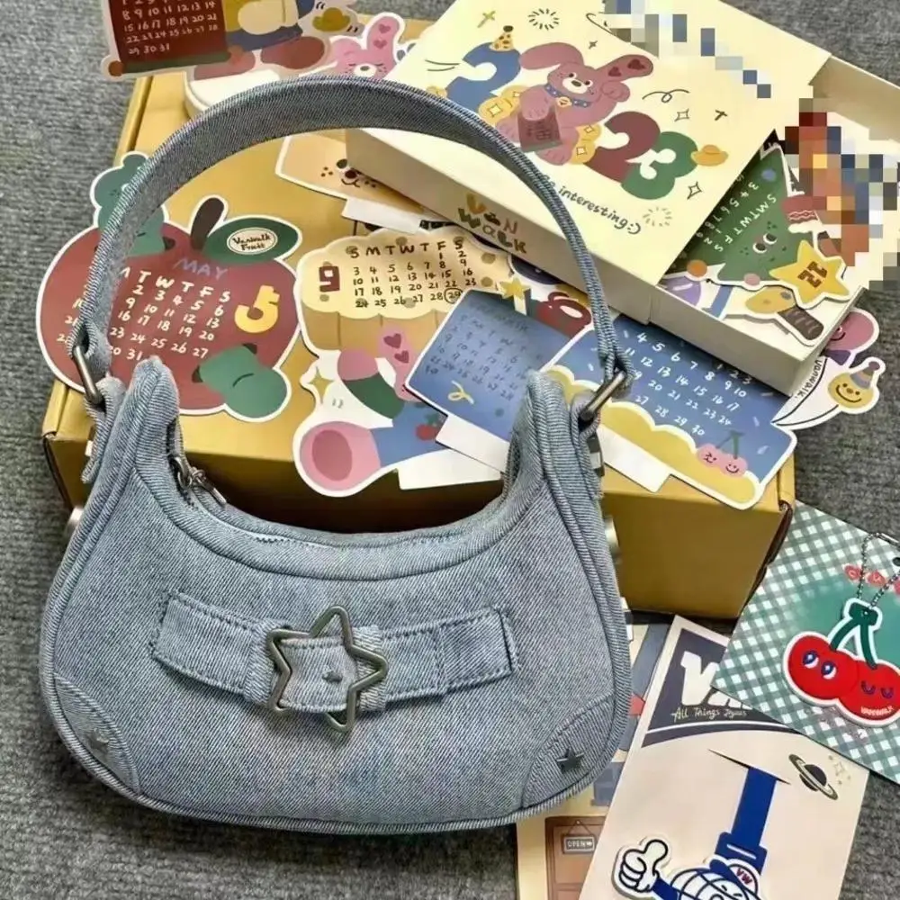 Iskybob Frauen y2k Tasche Vintage Umhängetasche Star Handtaschen für Frauen Denim Y2K Mädchen Damen Geldbörse Tasche Hobos coole Achsel Tasche