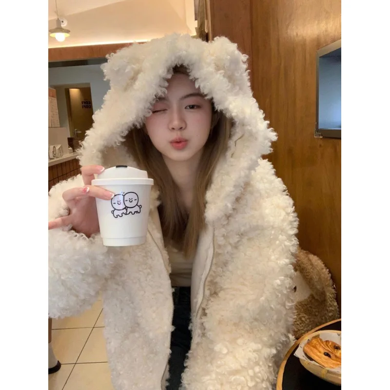 Fat Girl Extra Large Size 150kg Lazy Wind Cute Bear Hooded Jacket Women's Winter Thickening