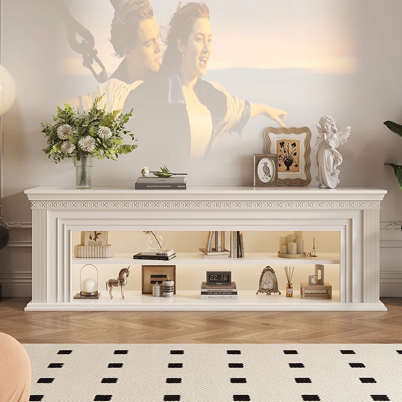

Cream Wind Fireplace Decorative Cabinet American Villa Living Room Background Wall TV Cabinet Solid Wood Entrance Cabinet