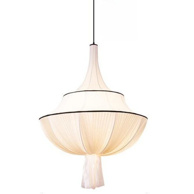 

Wabi-sabi wind living room fabric chandelier Japanese retro bedroom light Nordic design art creative simple fabric lighting
