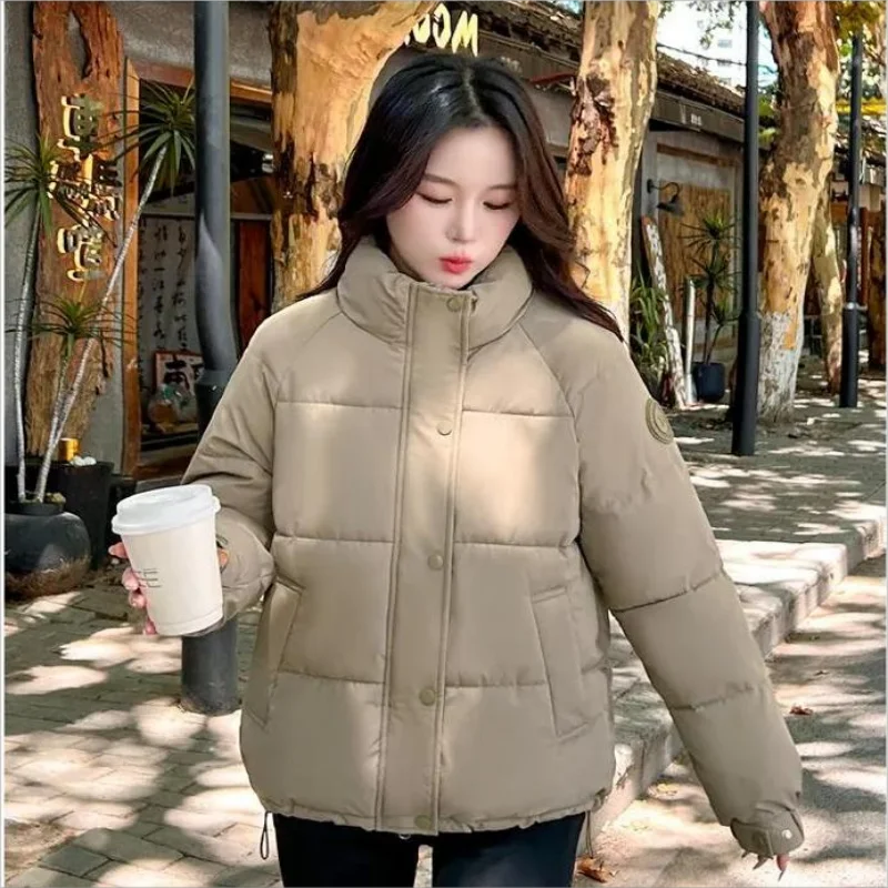 Winter Women\'s Fashion Padded Jacket Cotton Jacket Short Bread Suit Solid Color Casual Stand Collar Thickened Warm Loose Coat