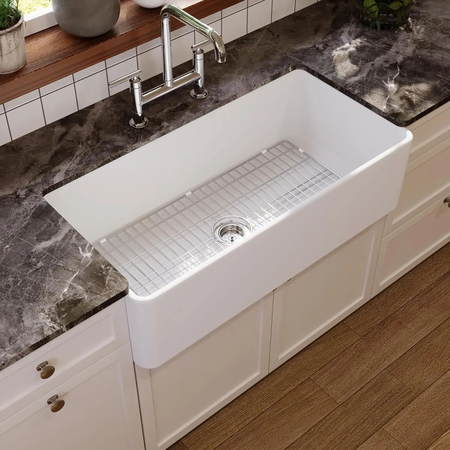 Farmhouse Sink 36InchFireclay White Kitchen Sink Apron Front Farm Sink Large Deep Single Bowl KitchenSink Undermount Farmer Sink