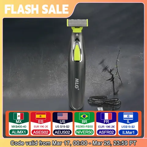 MLG 남녀공용 전기 면도기, 휴대용 전신 트리머, USB T 모양 블레이드 면도기, 수염 겨드랑이 세척 가능