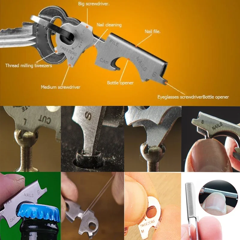 8 In 1 Key Ring Keychain Multifunction Carabiner Gear Clip Pocket Quickdraw Multipurpose Gadget Multitool Multi Keytool