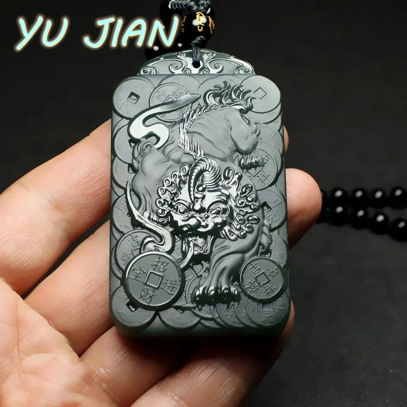 

Natural Hetian Jade Hand-carved Lucky Pixiu Pendant Necklace Men Women Emerald Exquisite Jewelry With Chain