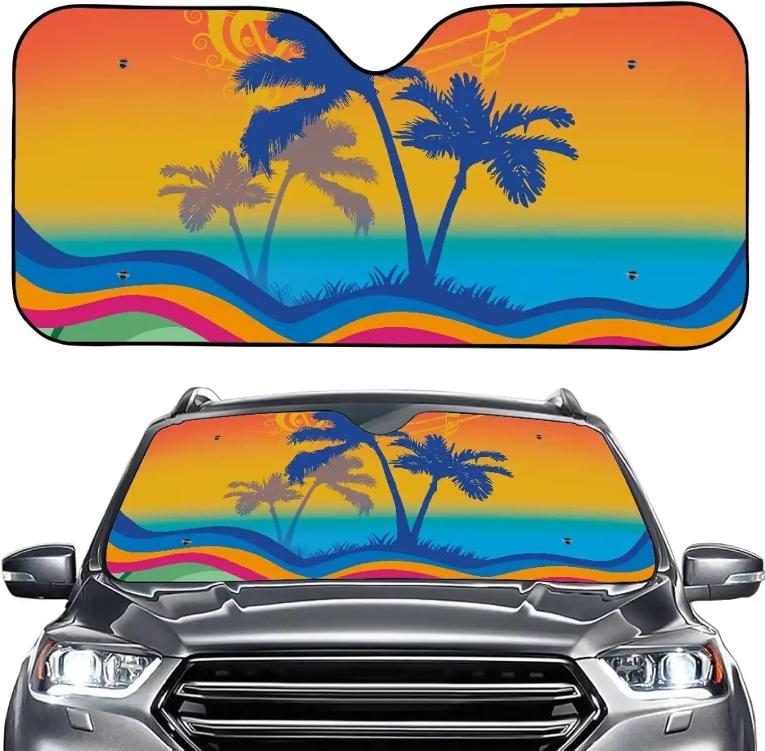 

Hawaii Palm Tree Print Car Windshield Sunsha, Folding Car Front Window Sun Sha Keep Vehicle Cool Universal