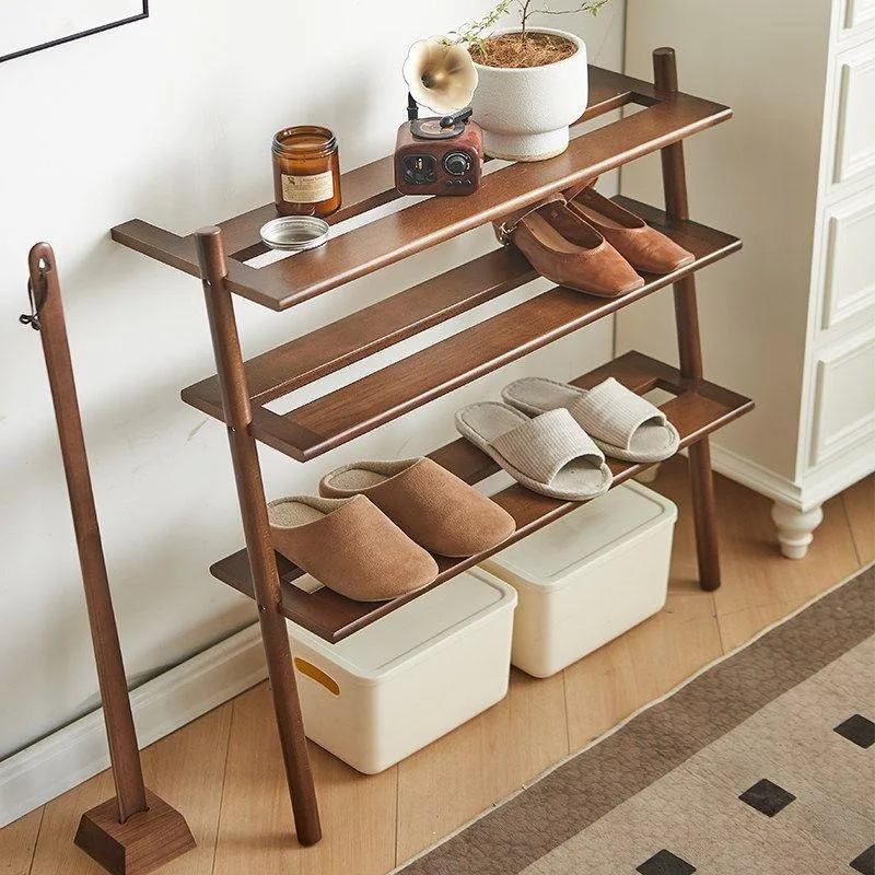 solid wood shoe rack, European beech against the wall porch rack, multi-layer simple slipper rack at the door of the home