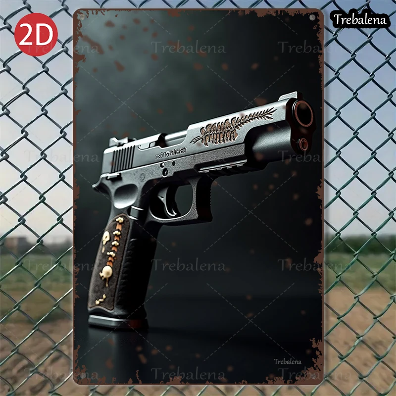 

1PC 2D Flat 8*12inch Metal Sign Vintage Gun Art Rustic Style Wall Decor