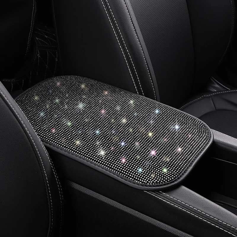 Bling Car Armrest Cover Plush Auto Center Console Cushion Pad Fit Diamond Car Interior Accessories for Women (white)