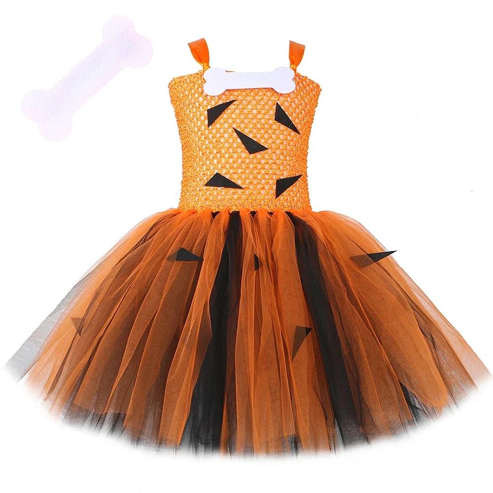 Pebbles Costume Baby Girl Fancy Halloween Carnival Party Tutu Dress Toddler Kids Flinstones Caveman Cavegirl Dress Up Clothes