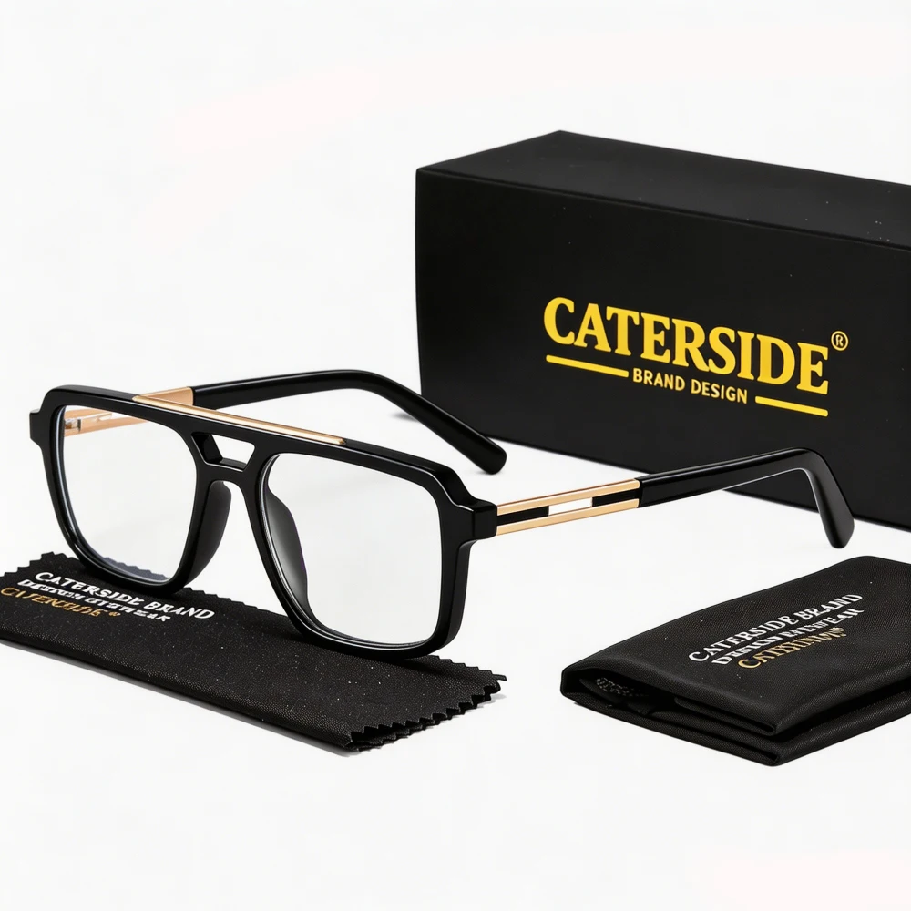 CATERSIDE New Fashion Men's Anti Blue Light Glasses Tr-90 Square Glasses Frame Spring Hinge Women's Computer Protective Glasses