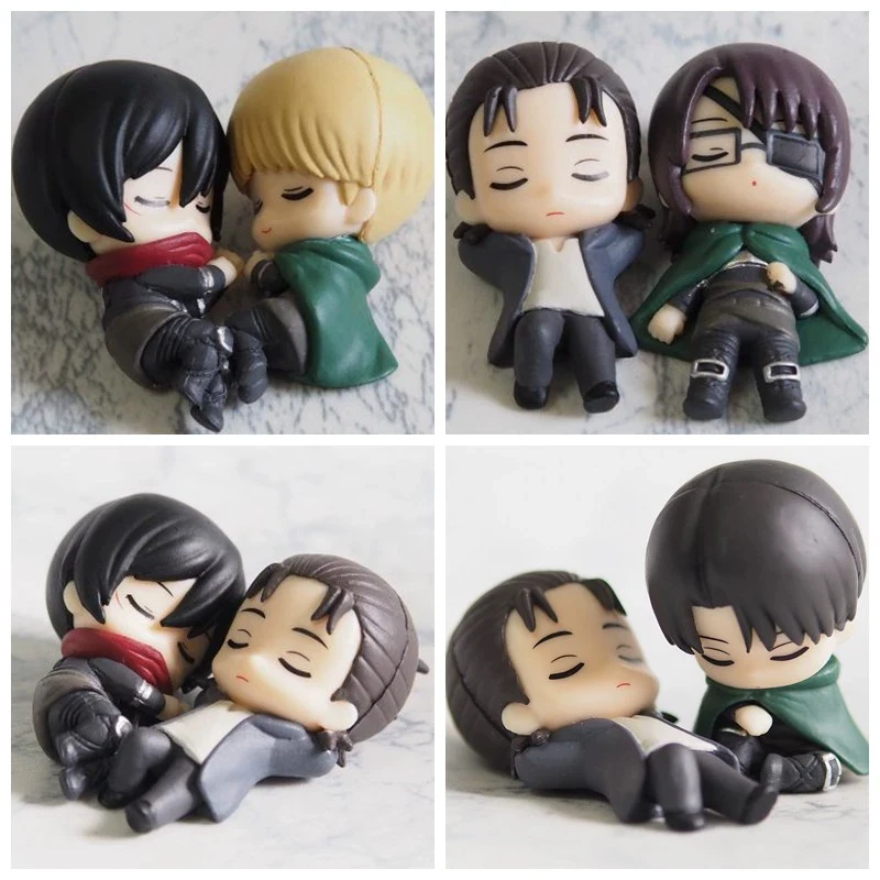 Action Genuine Gashapon Gift Toy Anime Attack On Titan Levi Eren Mikasa Armin Hange Cartoon Hugging Data Line Figure Doll Toys