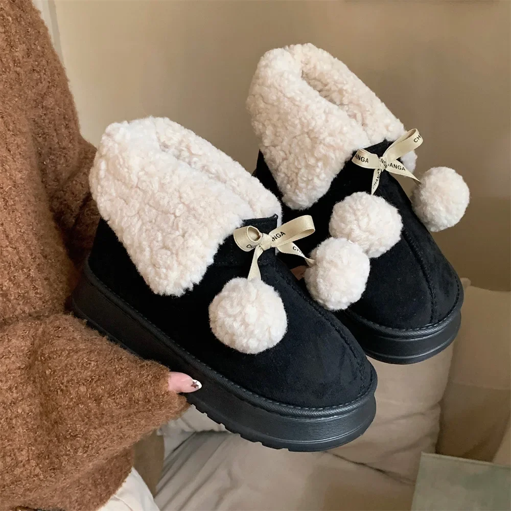 

Evlight Winter Fur Fluffy Snow Boots Women's Warm Plush Lining Cotton Boots Soft Cozy House Cotton Shoes Casual Furry Snow Boots