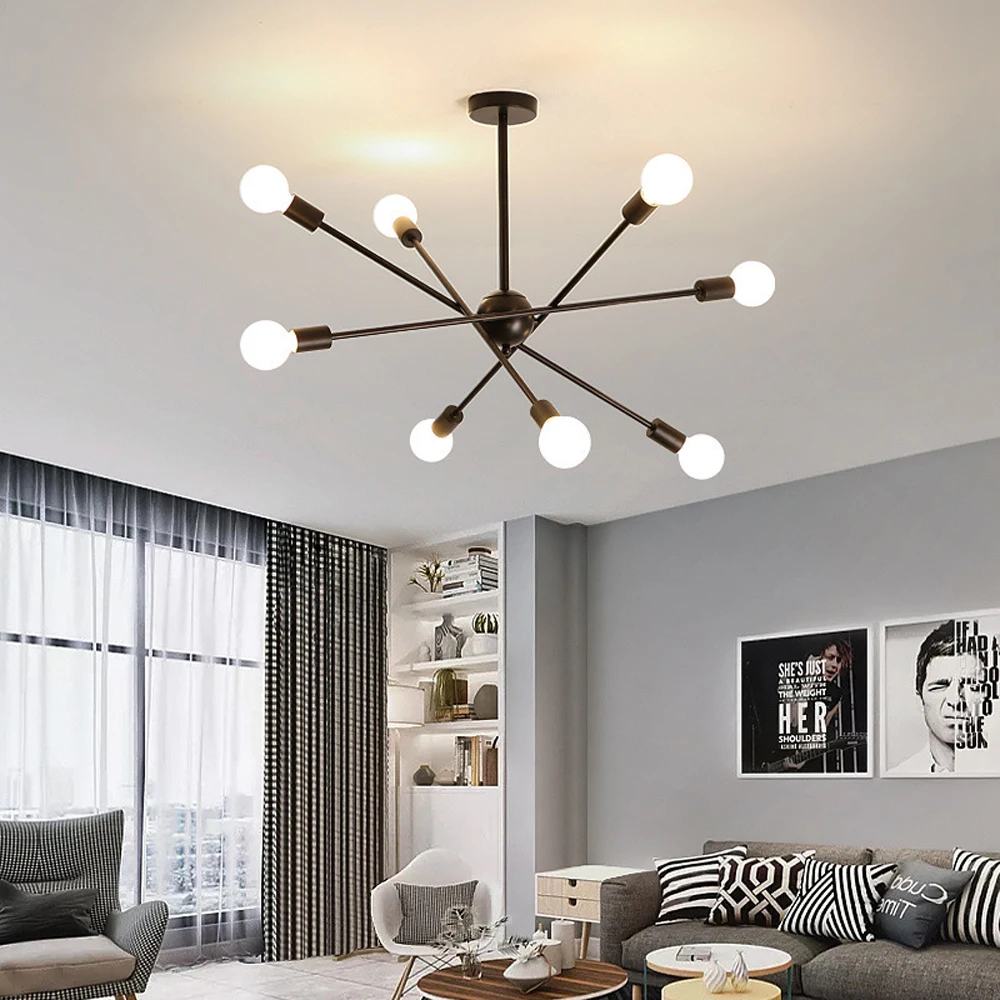 Modern Sputnik Chandelier Nordic Ceiling Light Semi Flush Mount Ceiling Lamp Bedroom Living Room Home Decor Lighting Fixture LED