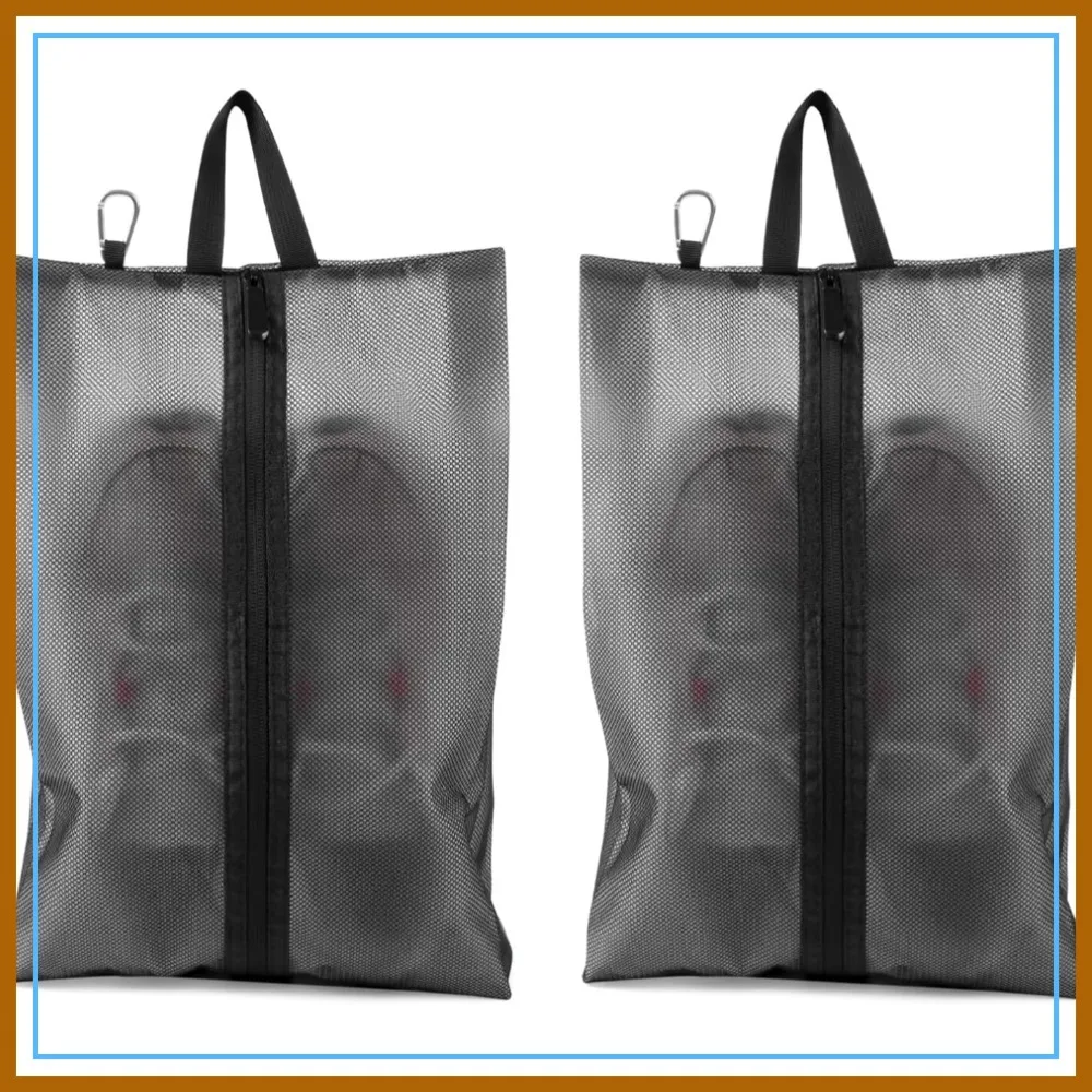 2 Pack Waterproof Travel Shoe Bags with Zipper, Medium Black, for Men and Women