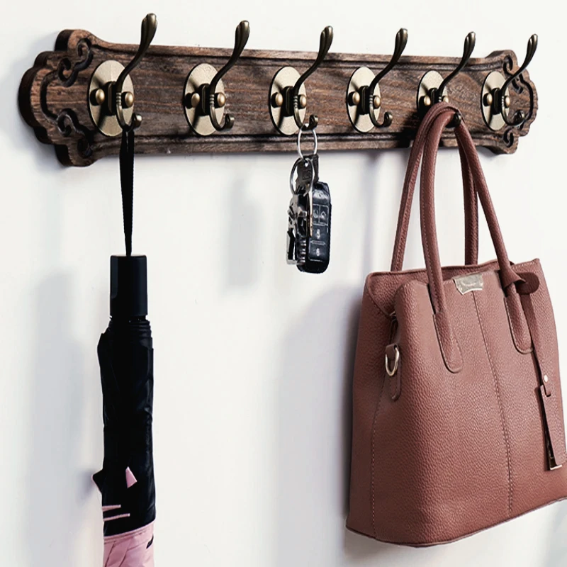 Solid Wooden Coat Rack Luxury Wall Hangers with 4/5/6/7/8 Hooks Clothes Keys Storage Holder for Entrance Hall Furniture