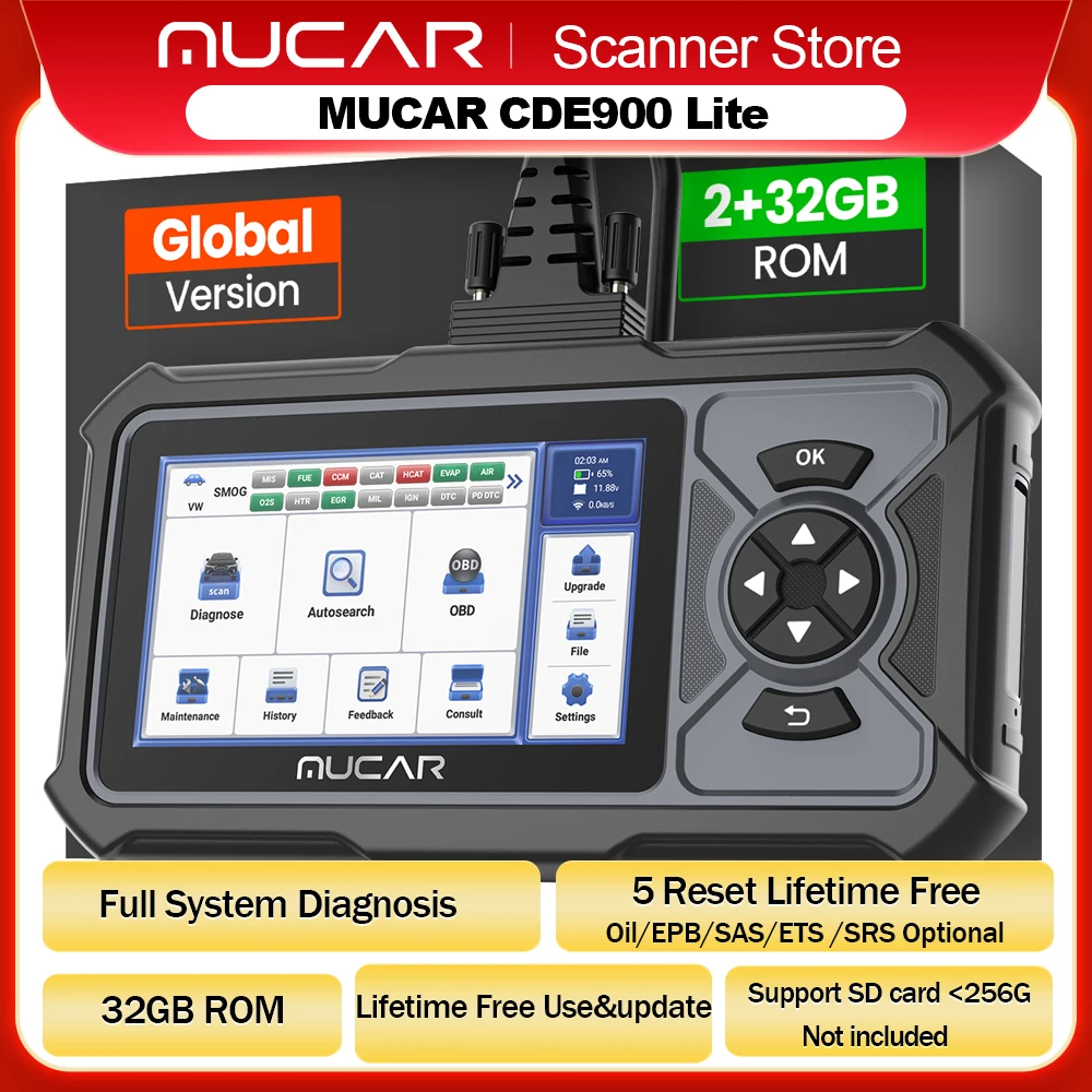 MUCAR CDE900 Lite OBD2 Scanner Full System Diagnostic Tool Oil/EPB/SAS/ETS 5 Reset free 32GB PK THINKSCAN Plus S7