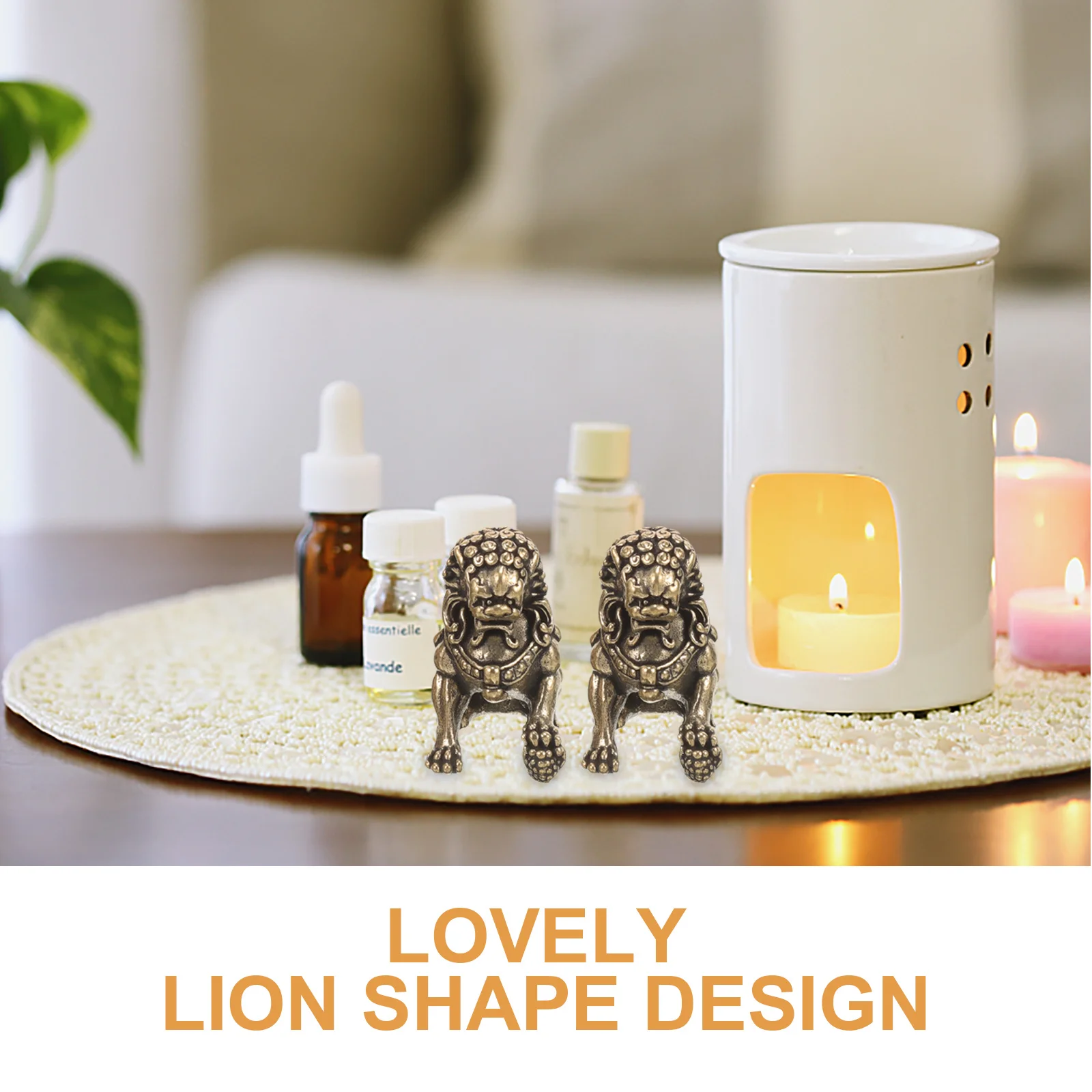 

2Pcs Brass Lion Sculpture Vintage Retro Mini Lion Ornament Desktop Decoration Exquisite Handmade Craft Gift