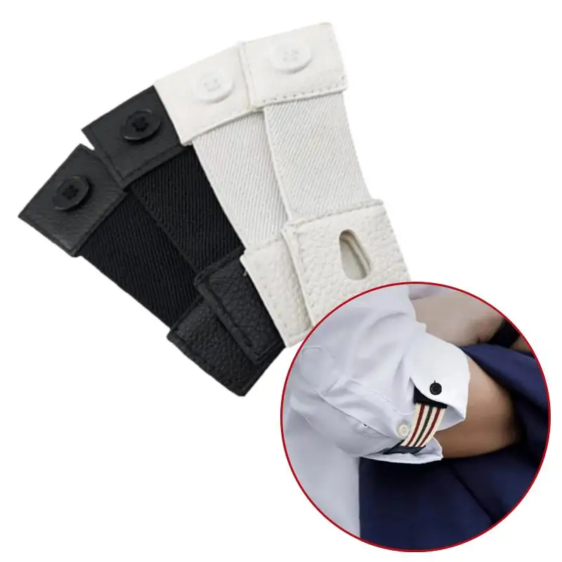2Pcs Women Men Shirt Cuff Holders Elastic Armband Shirt Sleeve Holder Cufflinks Adjustable Arm Cuffs Bands Extension Button
