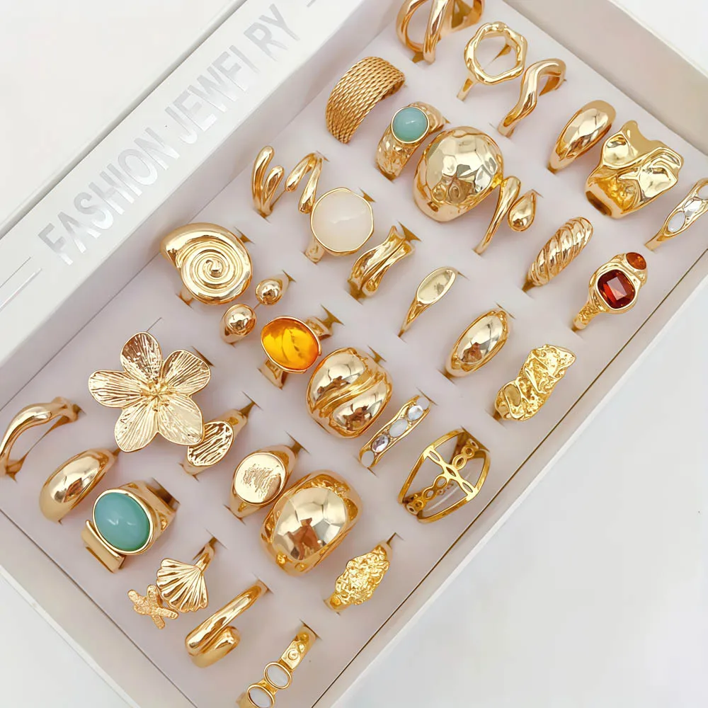 20 قطعة/الوحدة موضة أنيقة الزهور سحر هندسية غير النظامية خط مفتوح خواتم اللؤلؤ للنساء مزيج نمط أصابع مجوهرات حفلة هدية #1