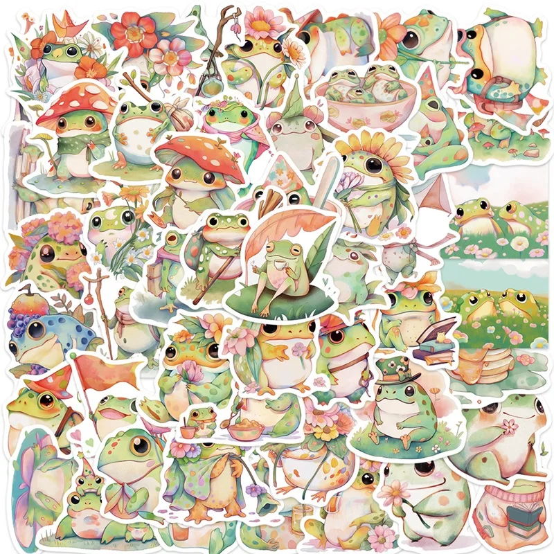 

10/30/50PCS Cute Frog PVC Sticky Sticker Aesthetic DIY Korean Stationery Decoration Scrapbooking School Supplies for Kids