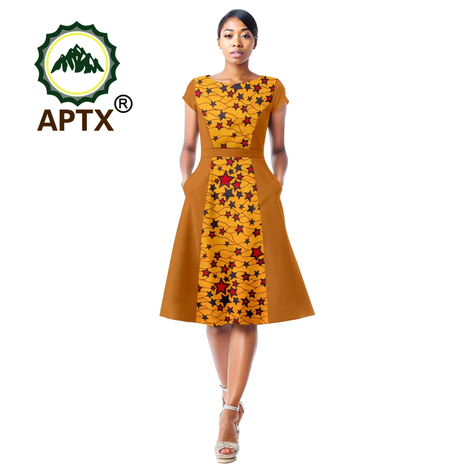 African Women's Dress Ankara Print Patchwork Short Sleeve Knee-Length Dresses Dashiki Casual Party Wedding Clothes 2425073