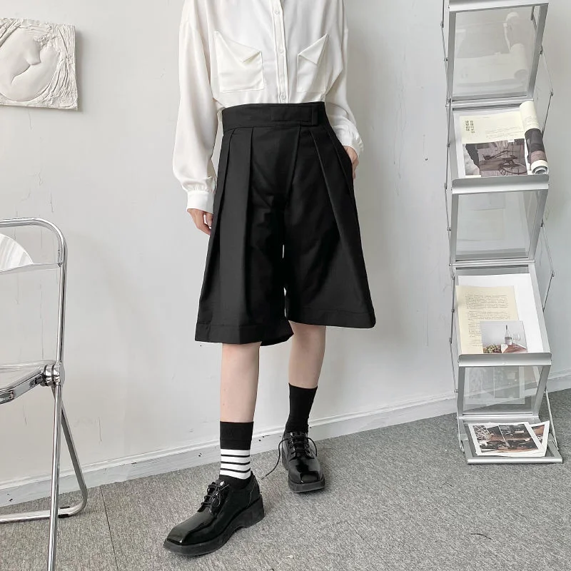 New 2022 Niche Design Pasted High Waist Khaki Causal Wide Leg Shorts Summer Korean Trend Men's Knee Length Pants 2Y8372