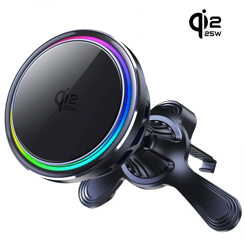 QI2.2 Ice Cooling 25W Magnetic Wireless Car Charger RGB Fast Charging Phone Holder Stand For Magsafe iPhone 17 16 15 14 Pro Max