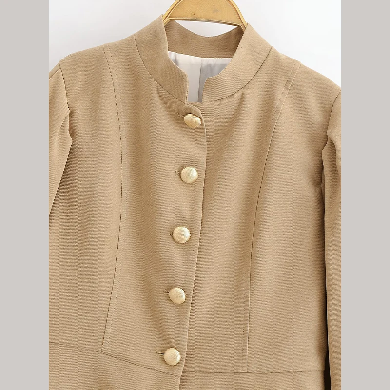 Stehkragen-Knopfjacke für Damen, Elegante Langarm-Einreiher-Jacke für den Frühling, Modische Damen-Oberbekleidung – Detail 5