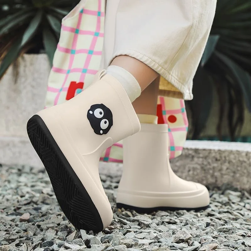 Botas de lluvia para mujer, zapatos impermeables antideslizantes de algodón de terciopelo, Botas de lluvia cálidas para estudiantes, botas de tubo corto para exteriores, moda