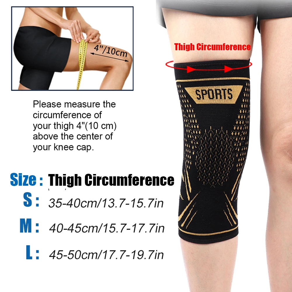 1Pair Sport Copper Knee Sleeves Knee Compression Support Brace - Men Women Knee Pain, Workout, Arthritis, ACL, Joint Pain Relief