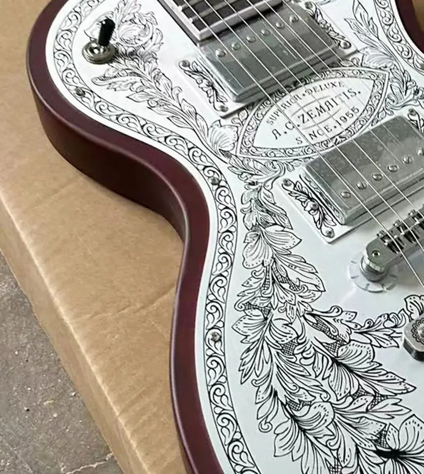 

High Quality Retro-literary Plate Aluminum Engraving Custom Metal Front Series Natural Electric Guitar