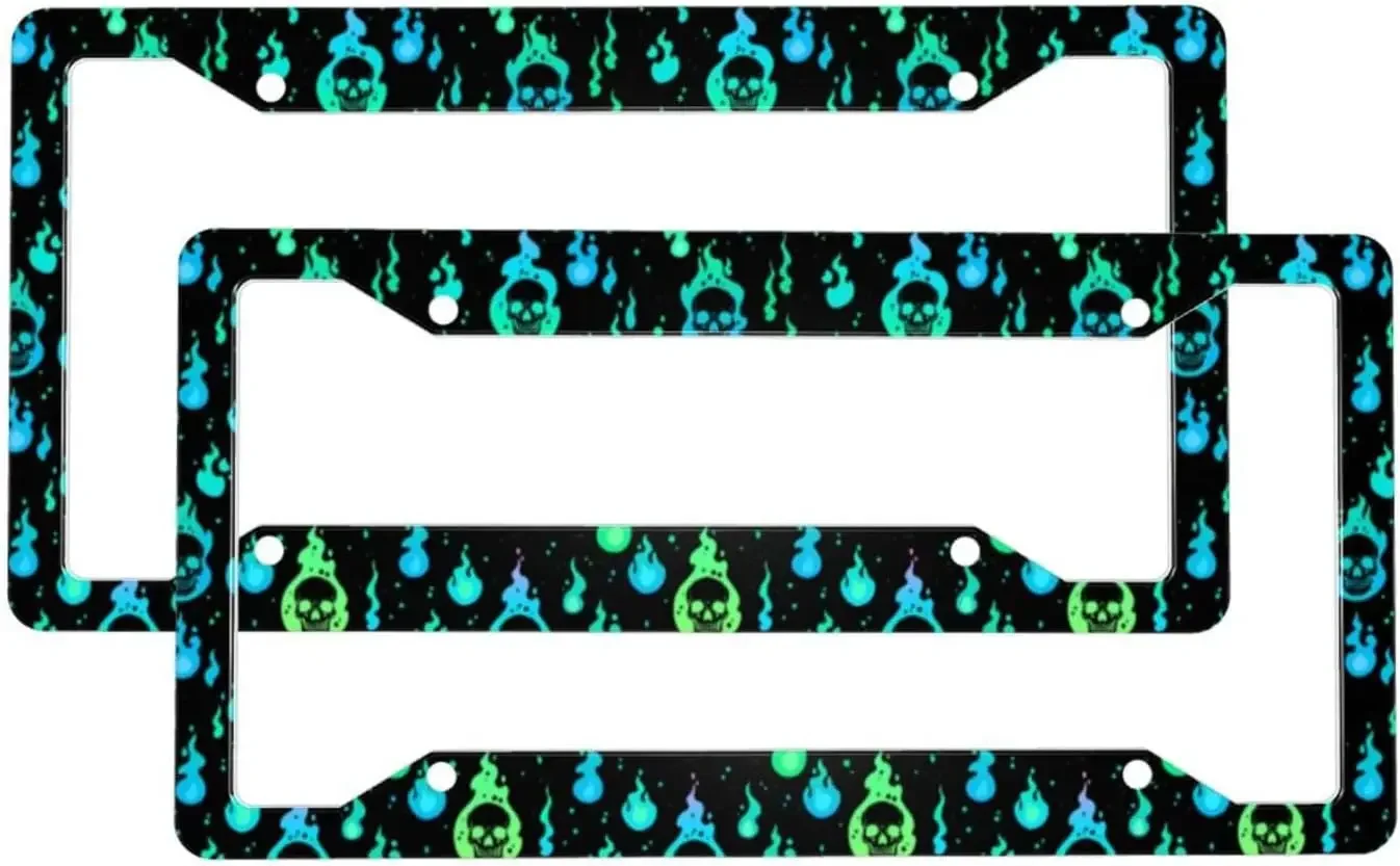 

Рамка для автомобильного номерного знака Skulls in Green Flames, 2-упаковка держателя номерного знака с 4-мя отверстиями, рамка для автомобильной бирки для женщин и мужчин, транспортные средства США