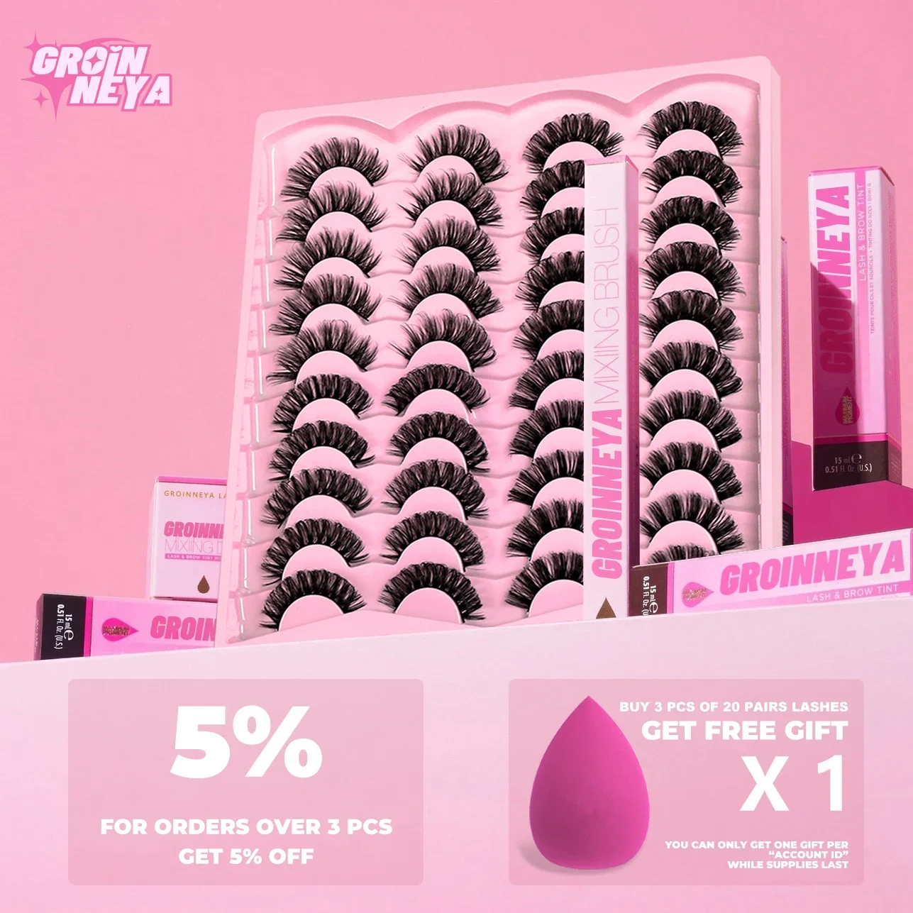 GROINNEYA Ciglia a strisce russe Visone finto Ciglia di visone 3D Ciglia naturali Ciglia finte drammatiche Estensione ciglia all'ingrosso