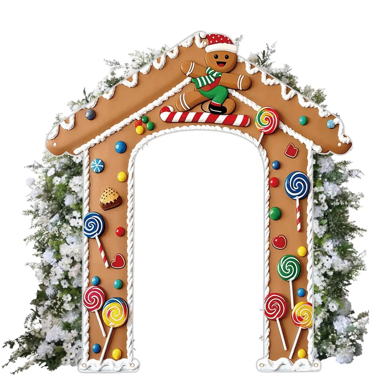 Merry Christmas Banner 2D 200x180cm Festive Funny Gingerbread Man Christmas Porch Sign Yard Flag For Outdoor Patio Garden