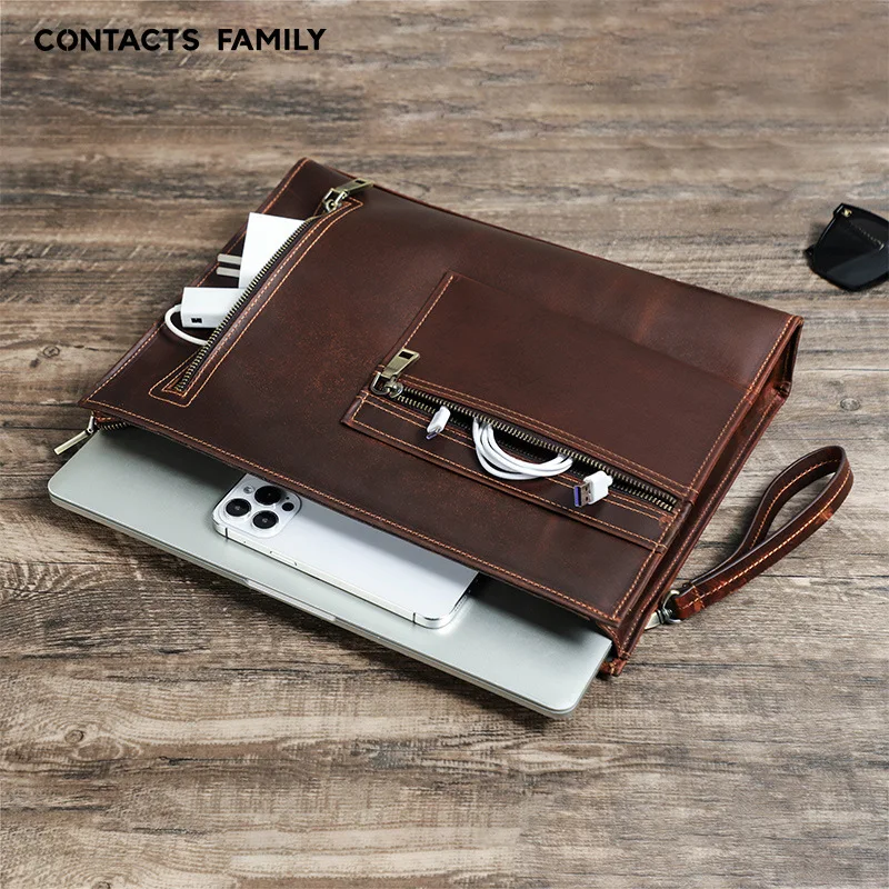 Imagem -05 - Maleta de Couro Genuíno para Homens Bolsa de Negócios Vintage Couro de Cavalo Louco Bolsa de Couro Macbook Air 15 Embreagem Executive Envelop Viagem