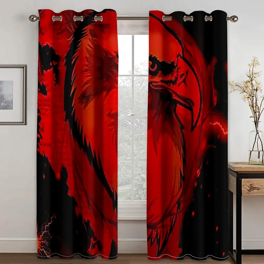 3D Print Magic Medieval Fantasy Dragon 2 Pieces Free Shipping Thin Window Curtains for Boys Living Room Bedroom Two Drape Decor